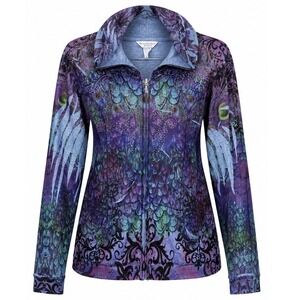Christopher & Banks Zip Up Hoodie Women PXL Rhinestone Peacock Feather Purple XL